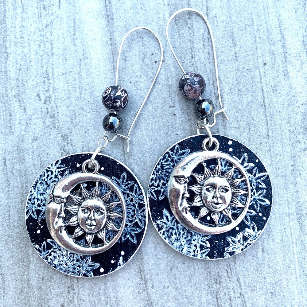 Hand painted wooden earrings with charm